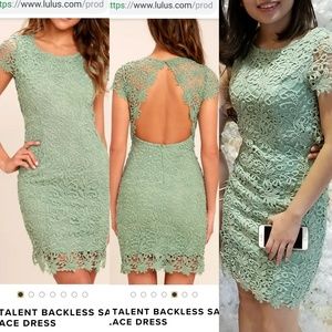 Lulus hidden Talent Backless Sage Green Lace Dress